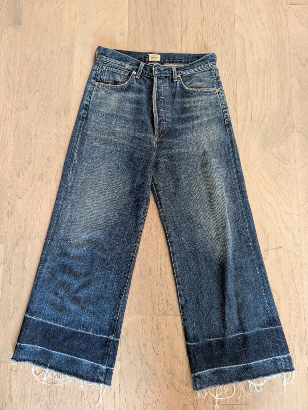 Citizens Of Humanity Wide Cropped Raw-Hem Blue Jeans